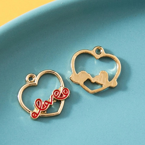 Alloy Enamel Heart Love Charm Pendants Hollow Letter Design DIY Jewelry Accessories For Necklace Bracelet Making Women Gift