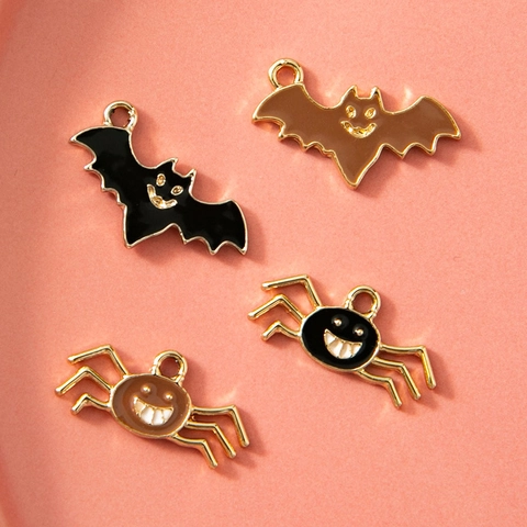 Pendentifs Halloween en Alliage Chauve-souris Araignée Dessin Animé Émaillé pour Création de Bijoux DIY Collier Bracelet