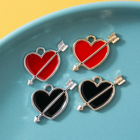 Colgante de Corazón con Flecha de Cupido en Aleación Esmaltada Goteo de Aceite para DIY Collar Pulsera Accesorios de Joyería