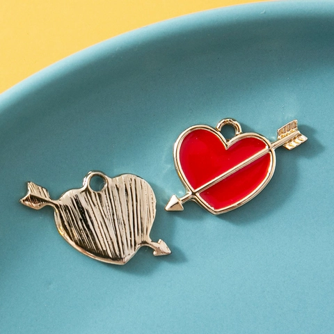 Colgante de Corazón con Flecha de Cupido en Aleación Esmaltada Goteo de Aceite para DIY Collar Pulsera Accesorios de Joyería