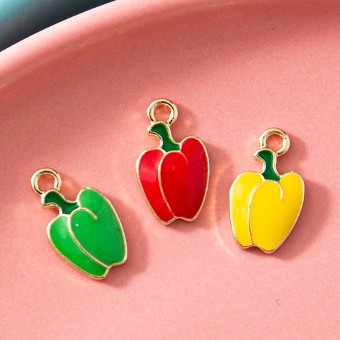 Alloy Enamel Bell Pepper Pendants For DIY Jewelry Making Cute Vegetable Charms Colorful Chili Pendants Jewelry Accessories