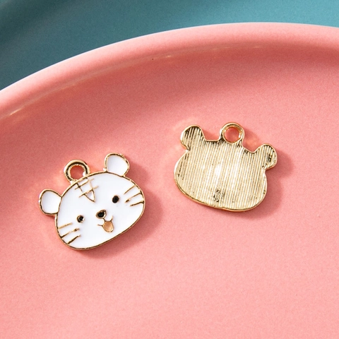 Colgante de Aleación de Cabeza de Tigre de Dibujos Animados para Hacer Joyas DIY Dijes de Animales de Esmalte de Colores para Pulseras Collares