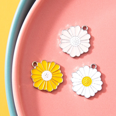 Daisy Flower Alloy Enamel Pendant DIY Jewelry Making Necklace Bracelet Earring Yellow Pink White Drip Oil Floral Charms