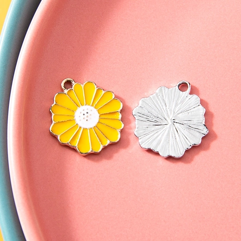 Daisy Flower Alloy Enamel Pendant DIY Jewelry Making Necklace Bracelet Earring Yellow Pink White Drip Oil Floral Charms