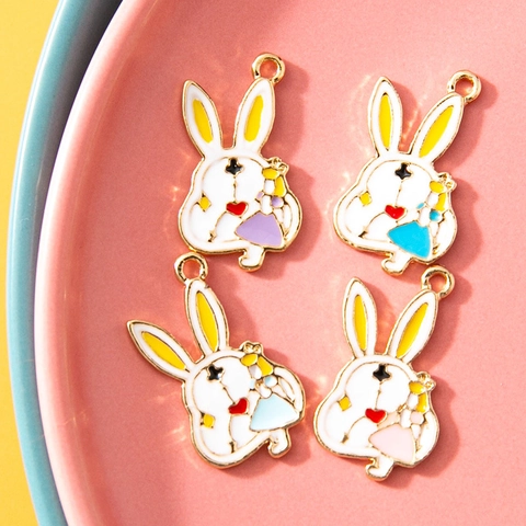 Enamel Alloy Cartoon Rabbit Character Pendants For Jewelry Making DIY Fairy Tale Theme Drip Oil Charms Accessories Women