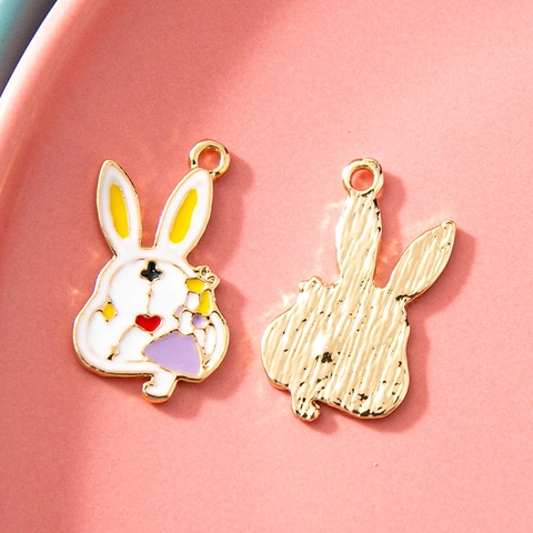 Enamel Alloy Cartoon Rabbit Character Pendants For Jewelry Making DIY Fairy Tale Theme Drip Oil Charms Accessories Women