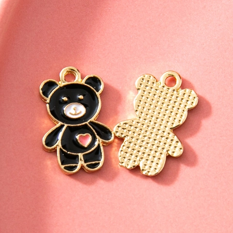 Cartoon Enamel Heart Bear Pendants For DIY Jewelry Making Alloy Animal Charms For Necklace Bracelet Keychain Accessory