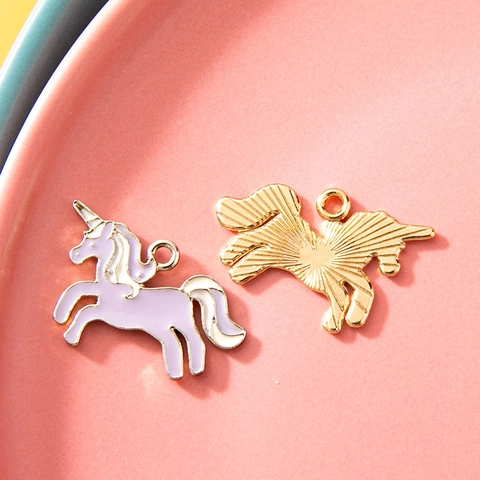 Alloy Enamel Cartoon Unicorn Pendant For DIY Jewelry Making Necklace Bracelet Accessory Animal Charm Pink Blue Purple