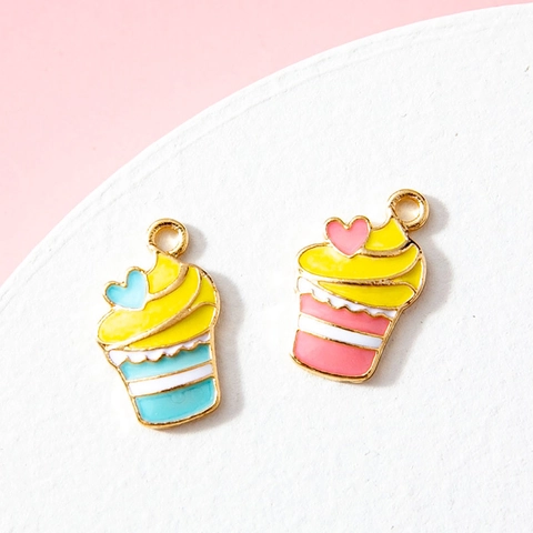 Cartoon Cupcake Enamel Alloy Pendant For DIY Jewelry Making Bracelet Necklace Heart Decor Mini Cupcake Charms Finding