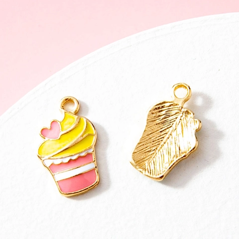 Cartoon Cupcake Enamel Alloy Pendant For DIY Jewelry Making Bracelet Necklace Heart Decor Mini Cupcake Charms Finding
