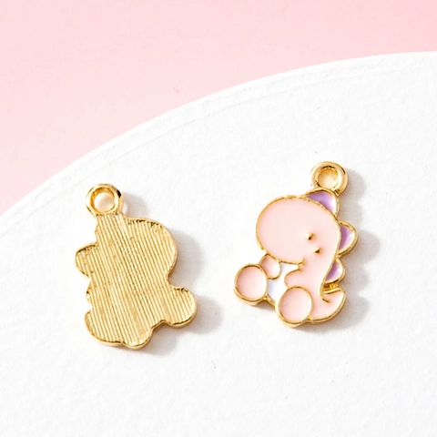 Pendentifs en Alliage Dinosaure Dessin Animé Émail DIY Bijoux Plaqués Or Animaux pour Collier Bracelet Accessoire