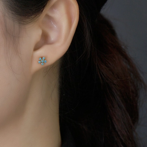 925 Sterling Silver Turquoise Zirconia Earrings Collection Geometric Flower Leaf Stud Huggie Hoop Earrings For Women Jewelry