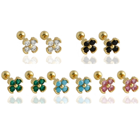S925 Sterling Silver Flower Stud Earrings With Colorful Zirconia Inlaid Minimalist Screw Back Ball Earring For Women Jewelry