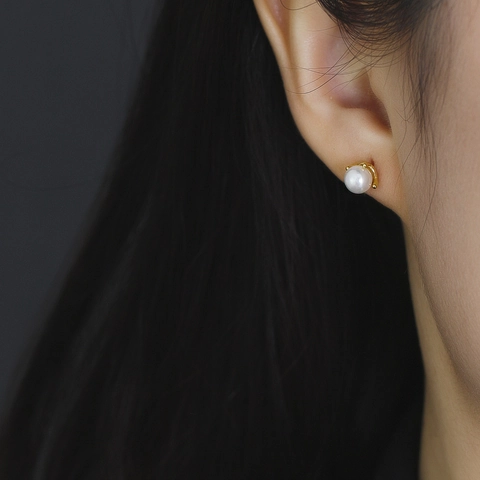 S925 Sterling Silver Earring Post Minimalist Round Imitation Artificial Pearl Stud Earrings Gold Silver Plated Fashion Women Jewelry