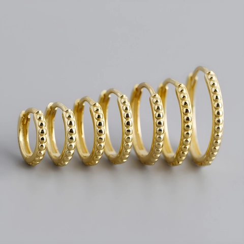 S925 Sterling Silver Beaded Hoop Earrings For Women Minimalist Dotted Gold Silver Huggie Earrings Personalized Jewelry