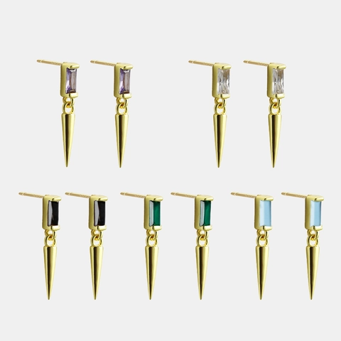 Boucles d'Oreilles Clous Minimalistes en Argent Sterling 925 avec Zirconia Carré et Pendentif à Pointe pour Femmes Bijoux Punk