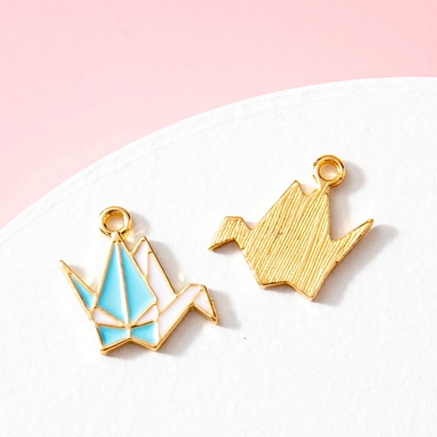 Origami Paper Crane Alloy Enamel Pendants For DIY Jewelry Making Necklace Bracelet Accessory Pink Blue Purple Color