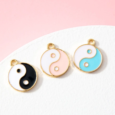 Tai Chi Yin Yang Round Pendant Alloy Enamel Charms For DIY Necklace Bracelet Making Electroplated Jewelry Accessories