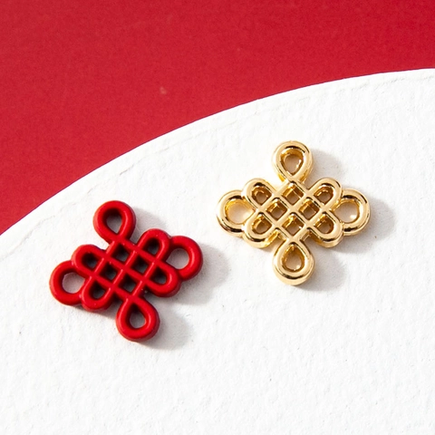 Ciondolo Nodo Cinese in Lega per Creazione Gioielli Tradizionale Festival di Primavera Smalto Rosso Oro DIY Pendenti