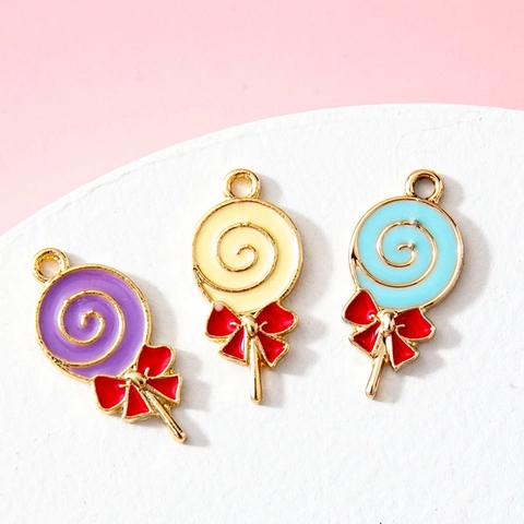 Alloy Enamel Lollipop Charms With Bowknot Cartoon Candy Pendants For DIY Bracelet Necklace Jewelry Making Cute Accessories