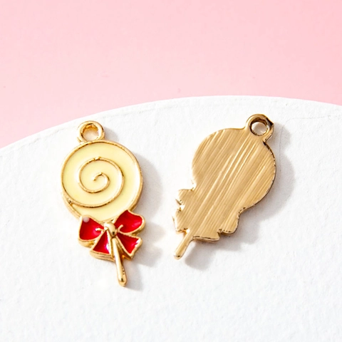 Alloy Enamel Lollipop Charms With Bowknot Cartoon Candy Pendants For DIY Bracelet Necklace Jewelry Making Cute Accessories