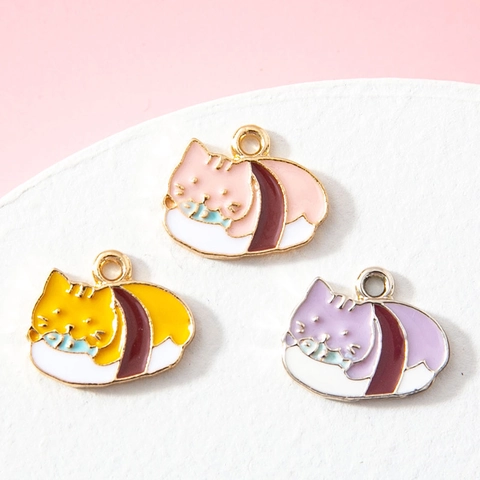 Pendentifs Chat Sushi Kawaii en Alliage Émaillé pour Fabrication Bijoux DIY Charms Chaton Dessin Animé pour Bracelet Porte-Clés Artisanat