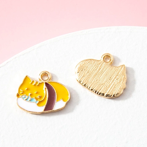 Pendentifs Chat Sushi Kawaii en Alliage Émaillé pour Fabrication Bijoux DIY Charms Chaton Dessin Animé pour Bracelet Porte-Clés Artisanat