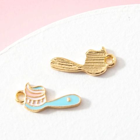 Cartoon Cute Toothbrush Toothpaste Enamel Alloy Pendant For DIY Keychain Bracelet Necklace Jewelry Making Accessories