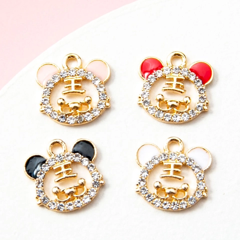 Cartoon Tiger Head Alloy Rhinestone Pendant DIY Jewelry Accessories For Bracelet Earring Making Tiger Zodiac Charms For Women