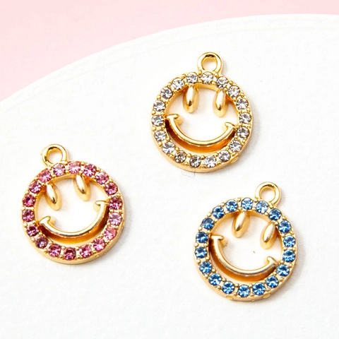 Alloy Rhinestone Smile Face Charms For Jewelry Making DIY Earrings Bracelet Necklace Pendants Women Fashion Accessories