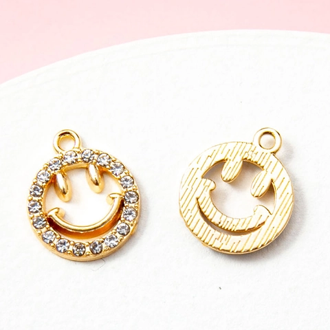 Alloy Rhinestone Smile Face Charms For Jewelry Making DIY Earrings Bracelet Necklace Pendants Women Fashion Accessories