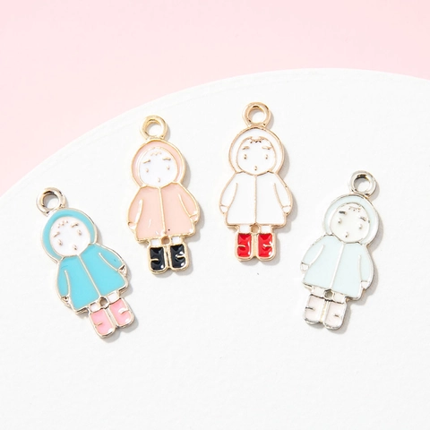 Cute DIY Cartoon Girl Raincoat Alloy Drip Oil Enamel Charms Pendants For Jewelry Making Bracelet Necklace Accessories