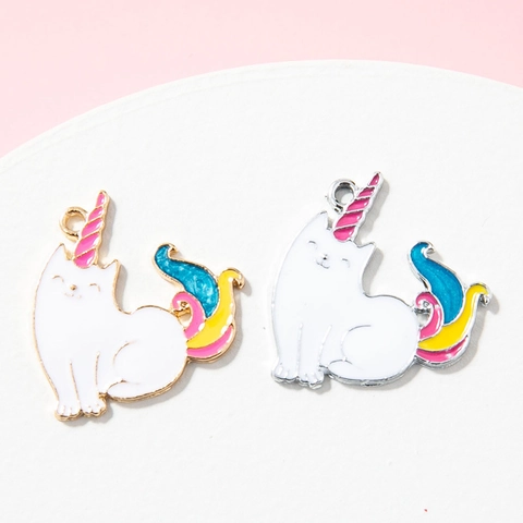 Ciondoli in Lega di Smalto Caticorn Fai da Te Coda Arcobaleno Colorata Gatto Unicorno Pendenti per Creazione Gioielli Braccialetti