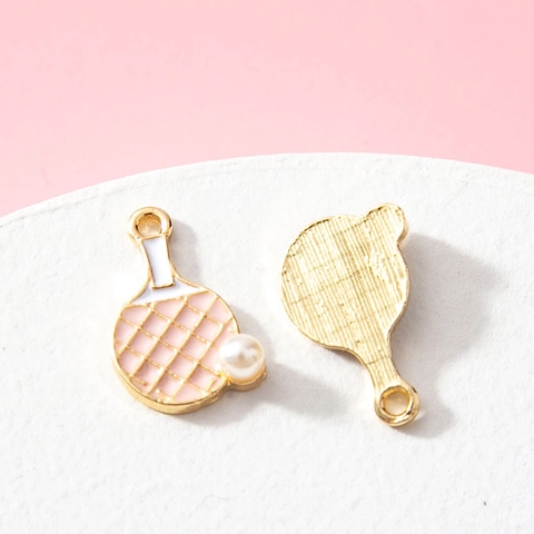 Colgante de Raqueta de Tenis de Mesa de Aleación Esmaltada Con Perla Artificial de Imitación Accesorios de Joyería DIY para Pulseras Collares Regalo Deportivo