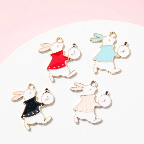 Pendentif Lapin à la Montre à Gousset en Alliage Émaillé DIY pour Création de Bijoux Collier Bracelet