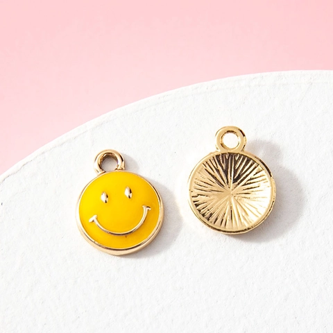 Colorful Enamel Smiley Face Alloy Charms For DIY Jewelry Making Necklaces Bracelets Accessories Crafting Round Pendants
