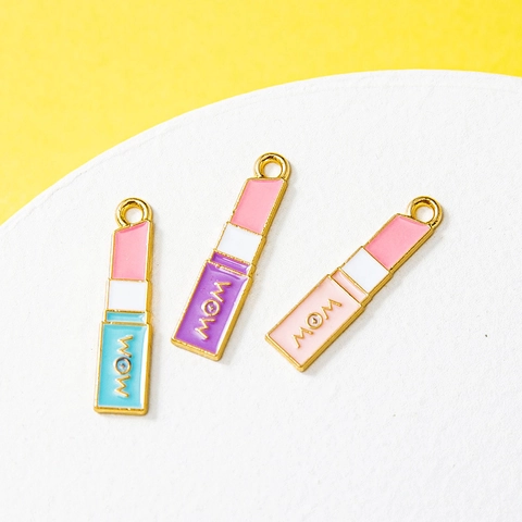 Lipstick Shape Alloy Enamel Charm Pendant MOM WOW Letter DIY Jewelry Accessory For Necklace Bracelet Keychain Women Accessory