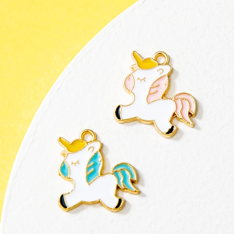 Cartoon Unicorn Alloy Enamel Pendants For DIY Jewelry Making Bracelet Necklace Charms Pink Blue Gold Plated Cute Pendants