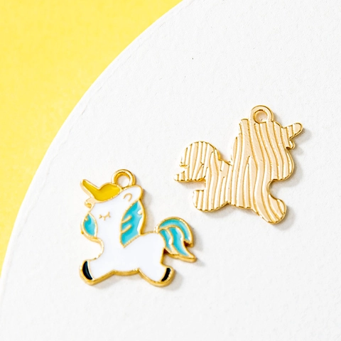 Cartoon Unicorn Alloy Enamel Pendants For DIY Jewelry Making Bracelet Necklace Charms Pink Blue Gold Plated Cute Pendants