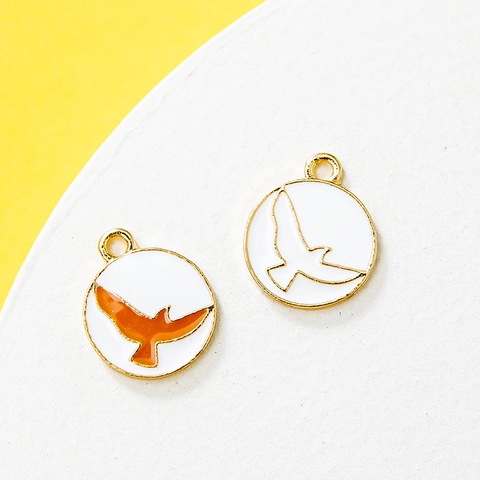 Round Alloy Enamel Bird Eagle Pendant Charm For DIY Necklace Bracelet Making Jewelry Accessory Minimalist Bird Gold Tone Pendant