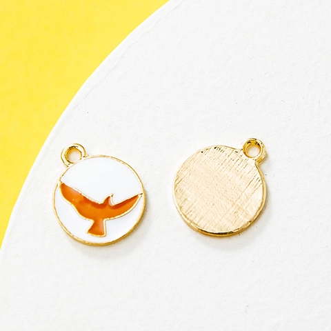 Round Alloy Enamel Bird Eagle Pendant Charm For DIY Necklace Bracelet Making Jewelry Accessory Minimalist Bird Gold Tone Pendant