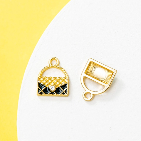 Alloy Handbag Charm Enamel Drip Quilted Pattern Rhinestone Pendant DIY Jewelry Accessory For Necklace Bracelet Keychain