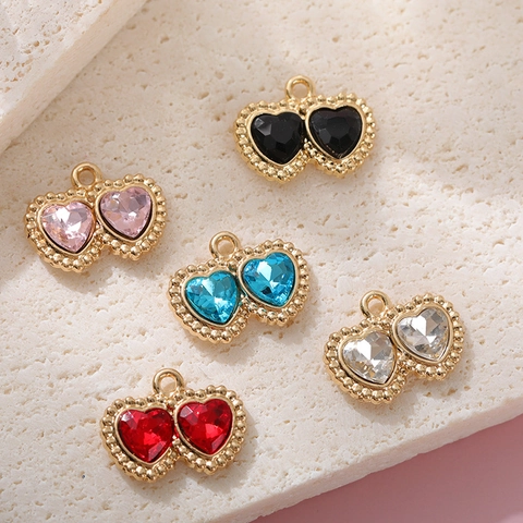 Double Heart Alloy Zirconia Pendant DIY Jewelry Making Accessory Gold Silver Plated Beaded Edge Heart Pendant For Necklace Bracelet