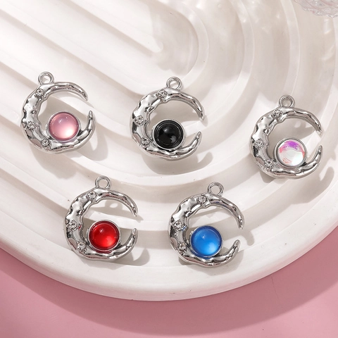 Crescent Moon Pendant Alloy Charm With Aurora Glass Rhinestone For Handmade DIY Jewelry Necklace Bracelet Making