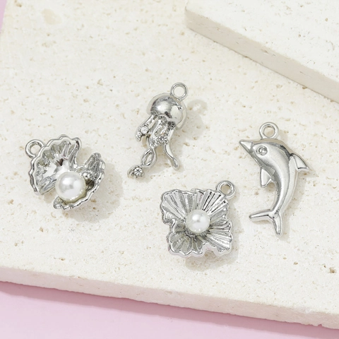 Oceaan Thema DIY Bedeltjes Voor Sieraden Maken Vergulde Legering Dolfijn Schelp Kwal Hangers Met Imitatieparel Strass