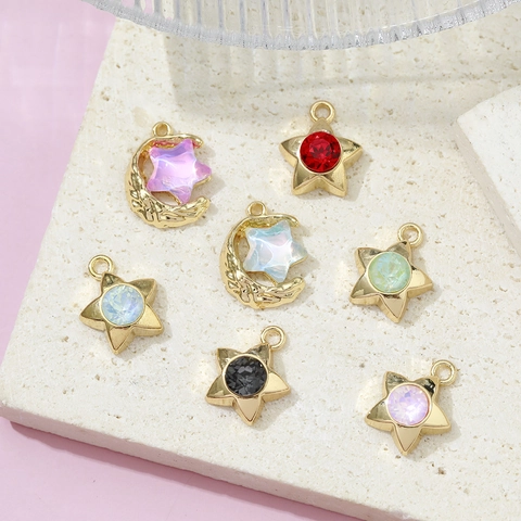 Alloy Star Moon Pendants With Zirconia Rhinestone For DIY Jewelry Making Necklaces Bracelets Earrings Accessories