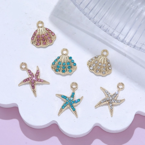 Ocean Series Alloy Rhinestone Shell Starfish Pendants Marine Theme Charms For DIY Jewelry Making Handmade Accessories