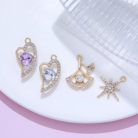 DIY Alloy Rhinestone Pendants For Jewelry Making Ginkgo Leaf Heart Star Charms For Necklace Bracelet Earrings Accessories Women Jewelry