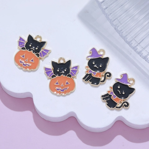 Alloy Enamel Halloween Pumpkin Ghost Black Cat Witch Hat Pendants For DIY Jewelry Making Keychain Bracelet Decor Gift