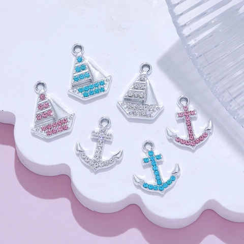 Nautical Alloy Sailboat Anchor Pendants Rhinestone Coastal Charms For DIY Necklace Bracelet Making Coastal Jewelry Findings